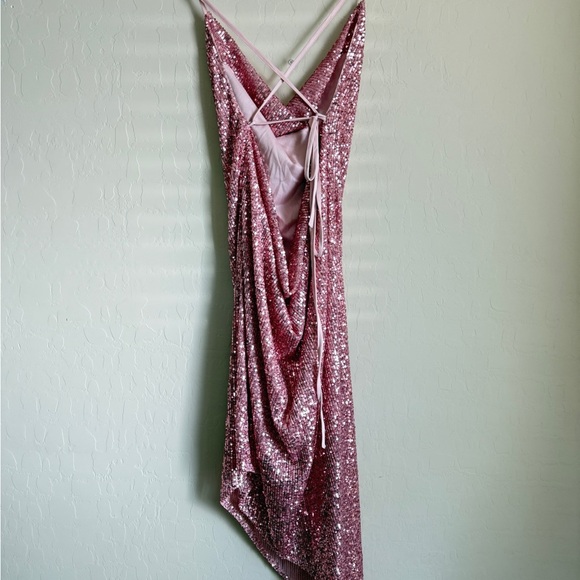 ASOS Nordstrom sequin 90s dress cowl neck slip midi pink homecoming US size 12 - Picture 9 of 12